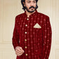 Jodhpuri Suit Velvet Maroon Embroidered Mens