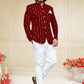 Jodhpuri Suit Velvet Maroon Embroidered Mens