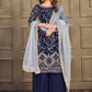 Palazzo Salwar Suit Velvet Blue Embroidered Salwar Kameez