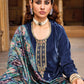 Pant Style Suit Velvet Blue Embroidered Salwar Kameez