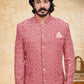 Jodhpuri Suit Velvet Pink Embroidered Mens