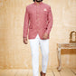 Jodhpuri Suit Velvet Pink Embroidered Mens