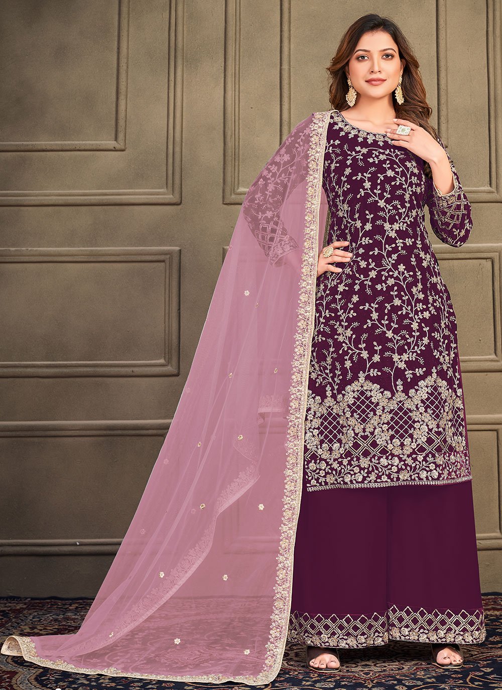 Salwar Suit Velvet Purple Embroidered Salwar Kameez