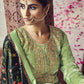 Straight Salwar Suit Velvet Green Embroidered Salwar Kameez