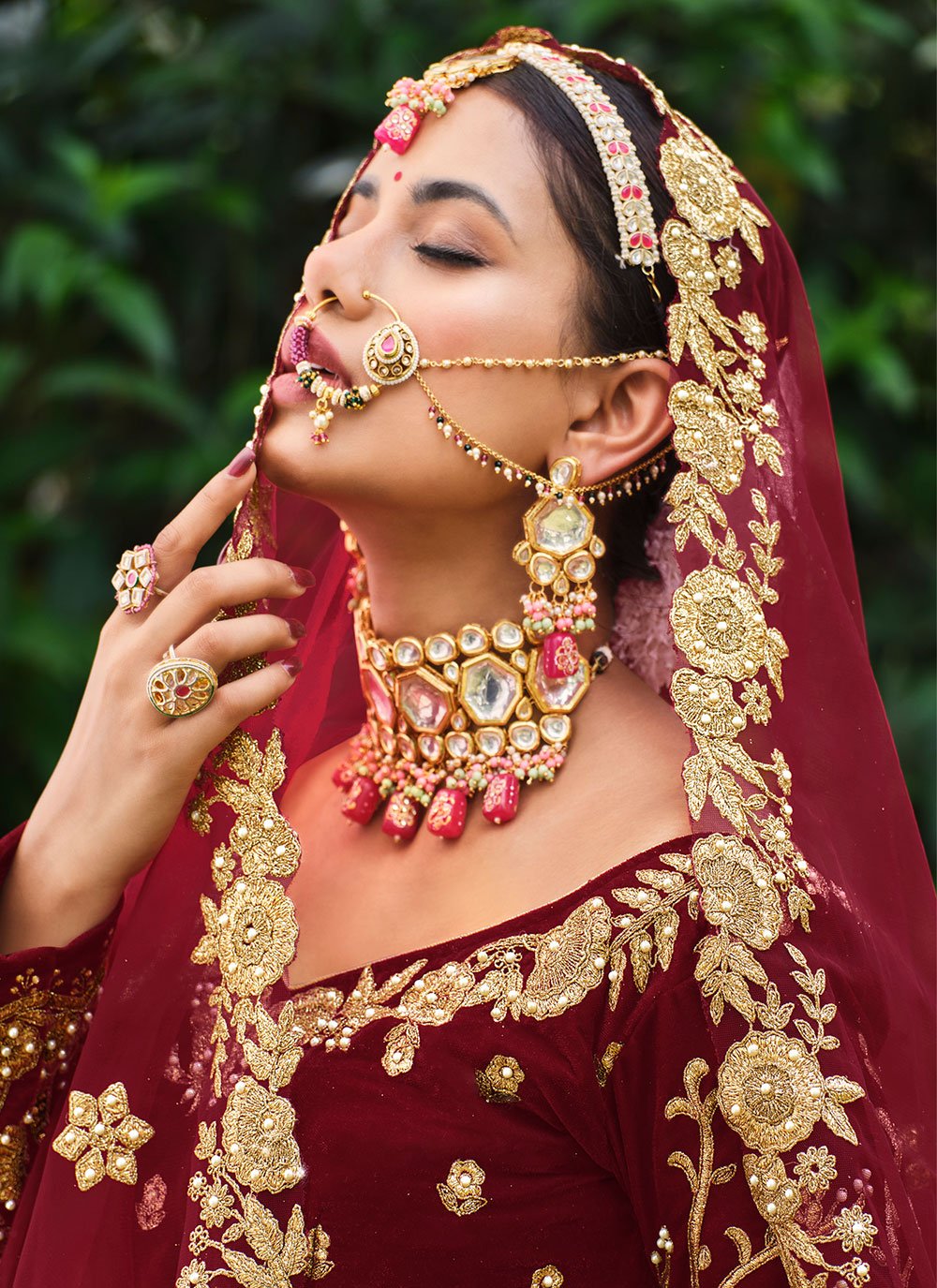 A Line Lehenga Velvet Maroon Dori Work Lehenga Choli