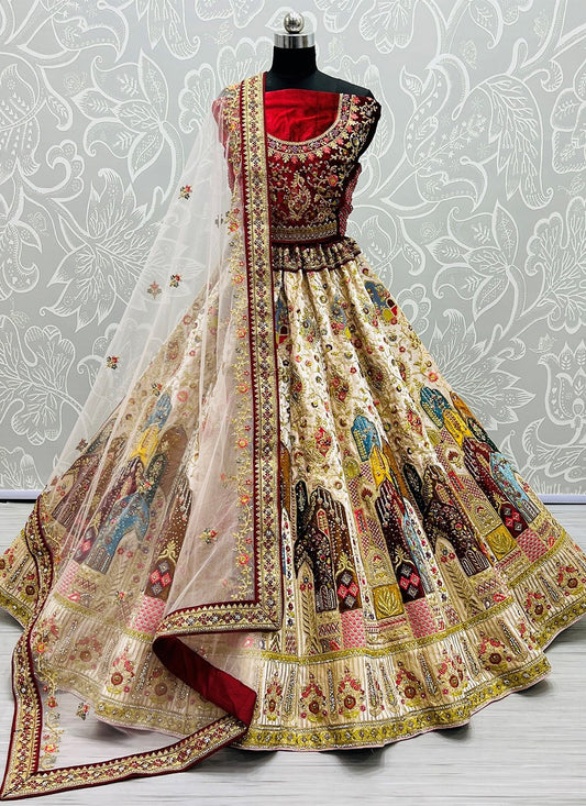 A Line Lehenga Velvet Multi Colour Dori Work Lehenga Choli