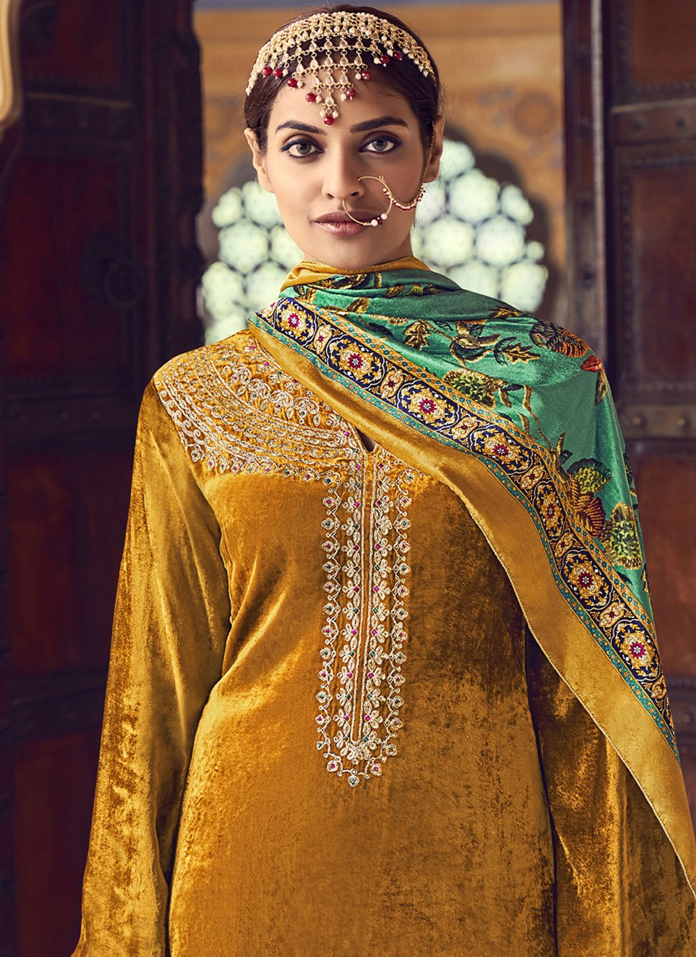 Salwar Suit Velvet Gold Embroidered Salwar Kameez