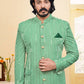 Jodhpuri Suit Velvet Green Embroidered Mens