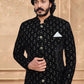 Jodhpuri Suit Velvet Black Embroidered Mens