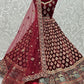 Lehenga Choli Velvet Wine Booti Lehenga Choli