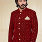 Jodhpuri Suit Velvet Maroon Embroidered Mens