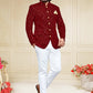 Jodhpuri Suit Velvet Maroon Embroidered Mens