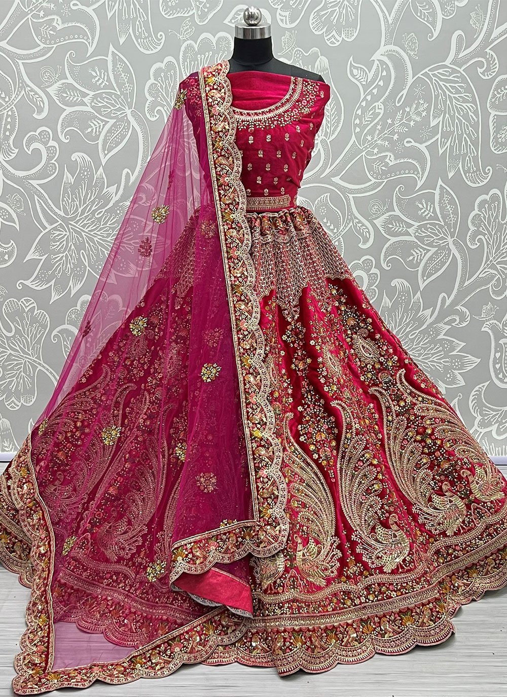 Lehenga Choli Velvet Maroon Diamond Lehenga Choli