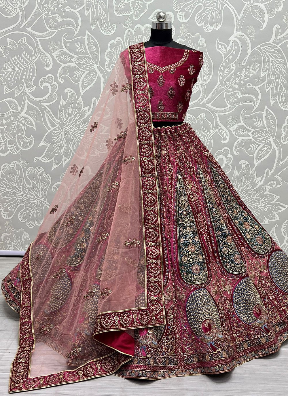 A Line Lehenga Velvet Rani Diamond Lehenga Choli