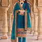 Pant Style Suit Velvet Teal Embroidered Salwar Kameez