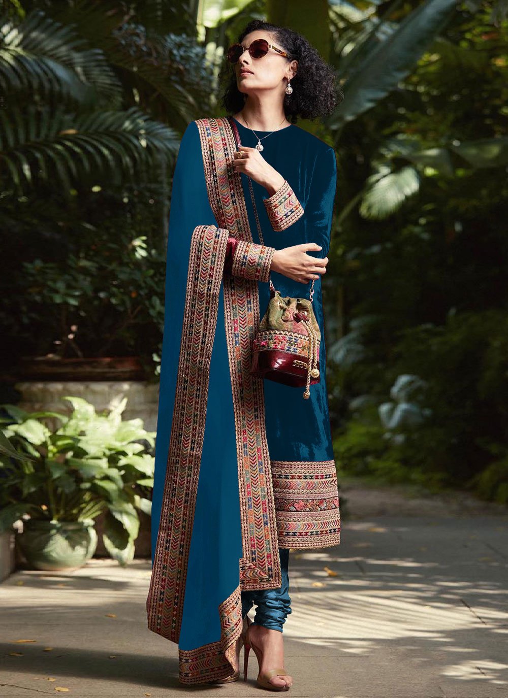 Salwar Suit Velvet Morpeach Embroidered Salwar Kameez