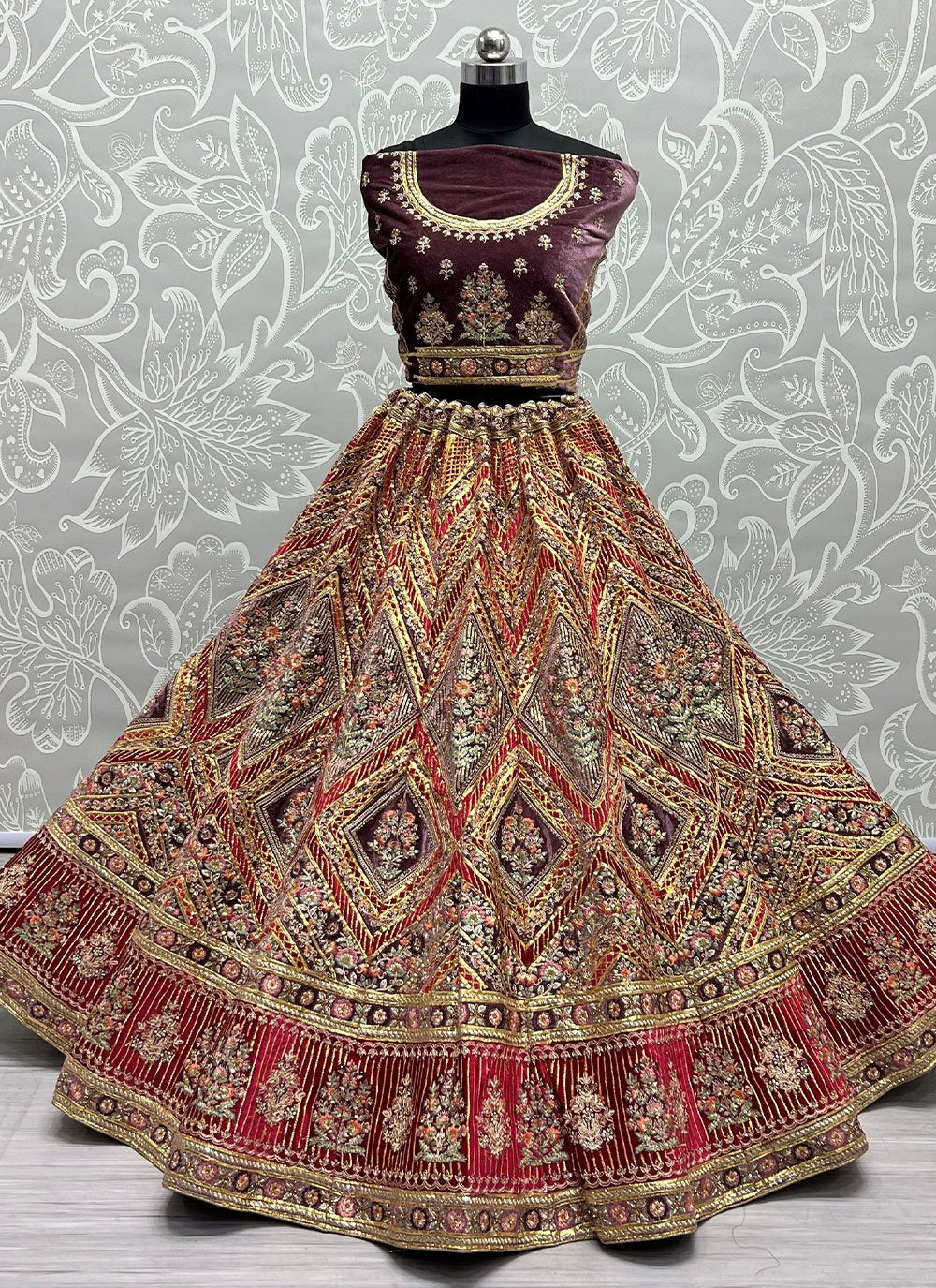 Lehenga Choli Velvet Multi Colour Diamond Lehenga Choli