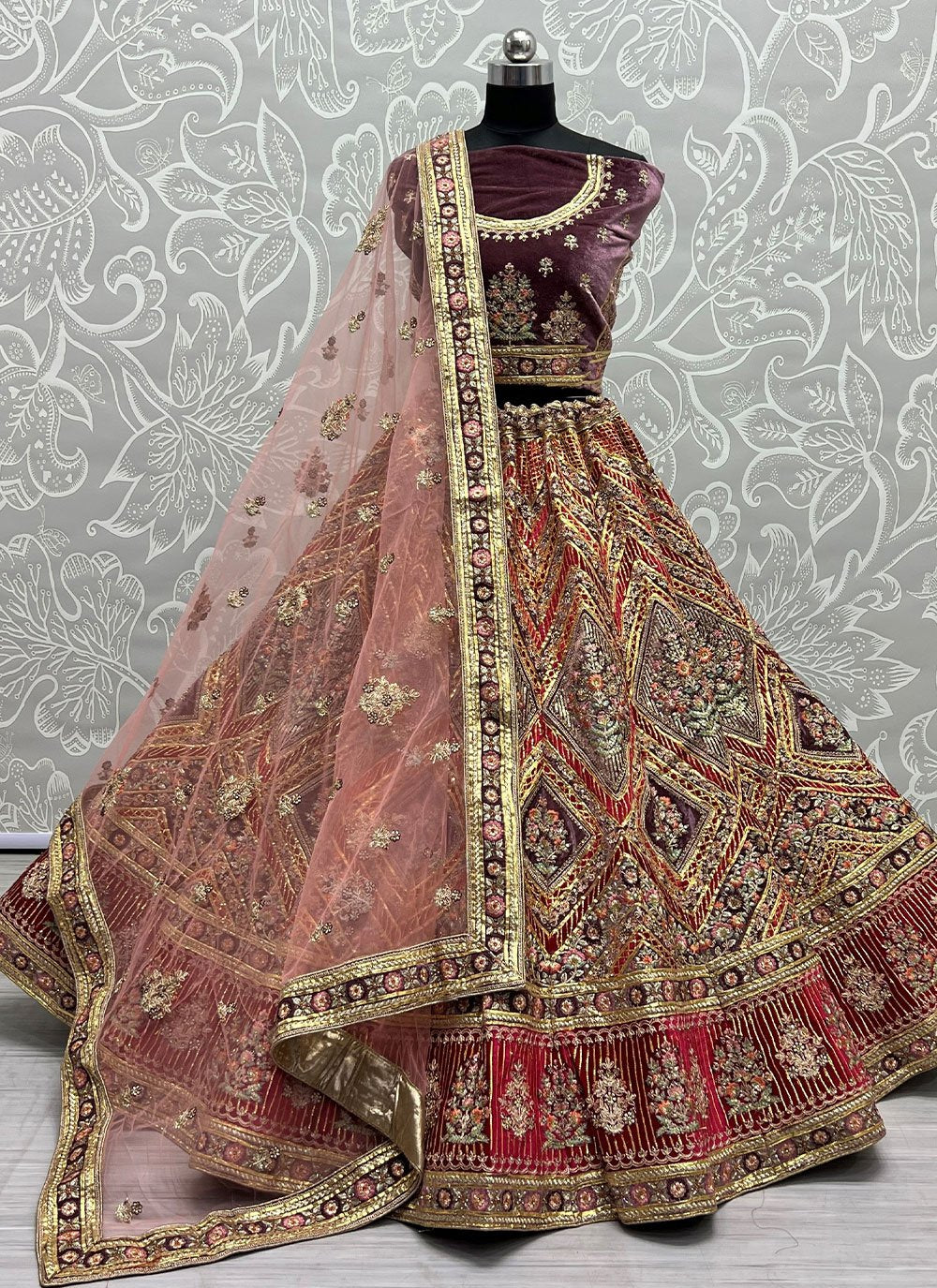 Lehenga Choli Velvet Multi Colour Diamond Lehenga Choli