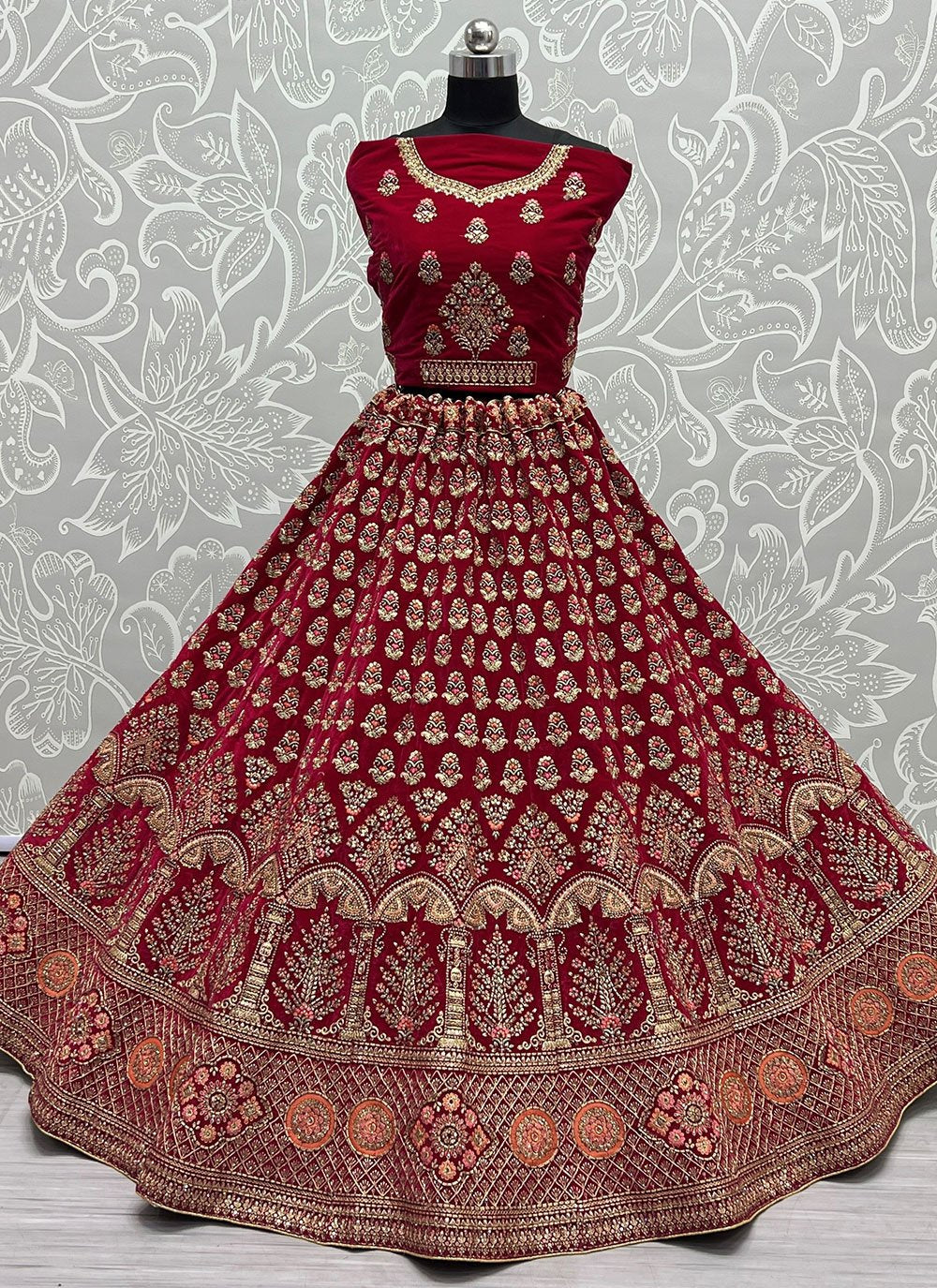 Lehenga Choli Velvet Hot Pink Dori Work Lehenga Choli