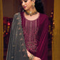 Palazzo Salwar Suit Velvet Magenta Embroidered Salwar Kameez