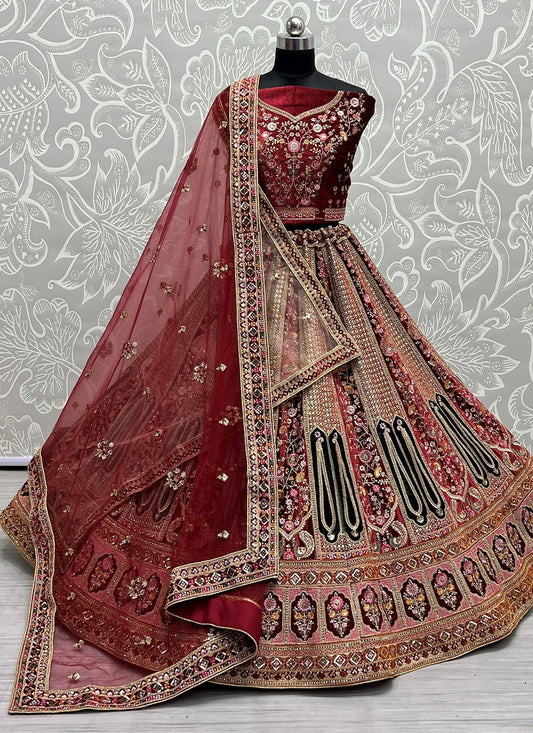 Lehenga Choli Velvet Maroon Diamond Lehenga Choli