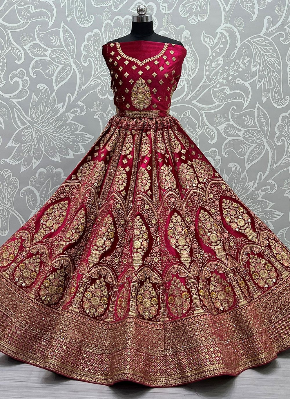 A Line Lehenga Velvet Pink Dori Work Lehenga Choli