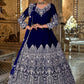 Floor Lenght Salwar Suit Velvet Blue Embroidered Salwar Kameez