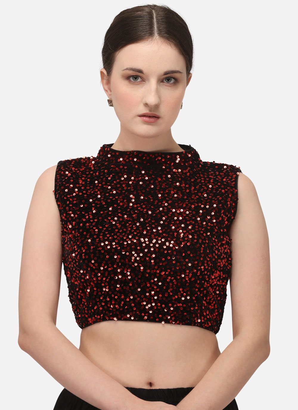 Designer Blouse Velvet Red Sequins Blouse