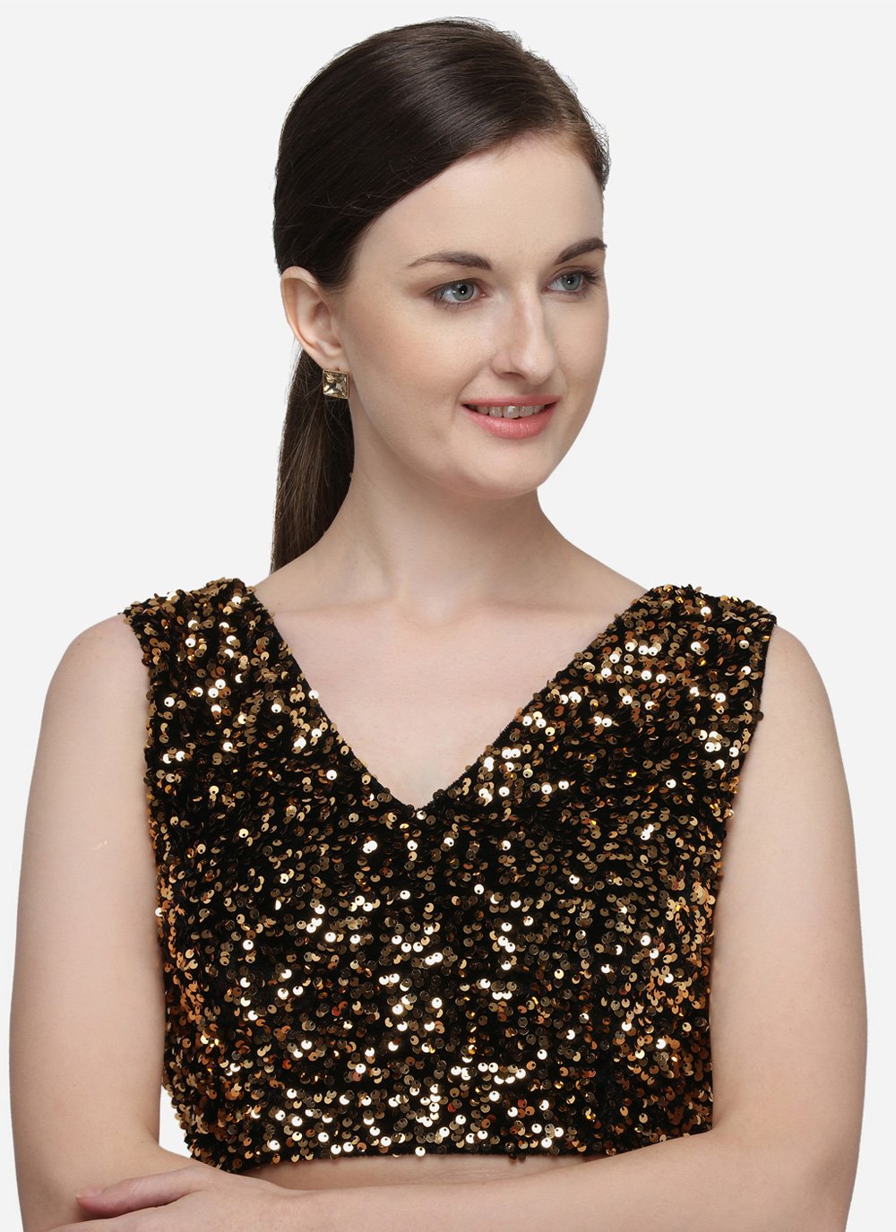 Designer Blouse Velvet Gold Sequins Blouse