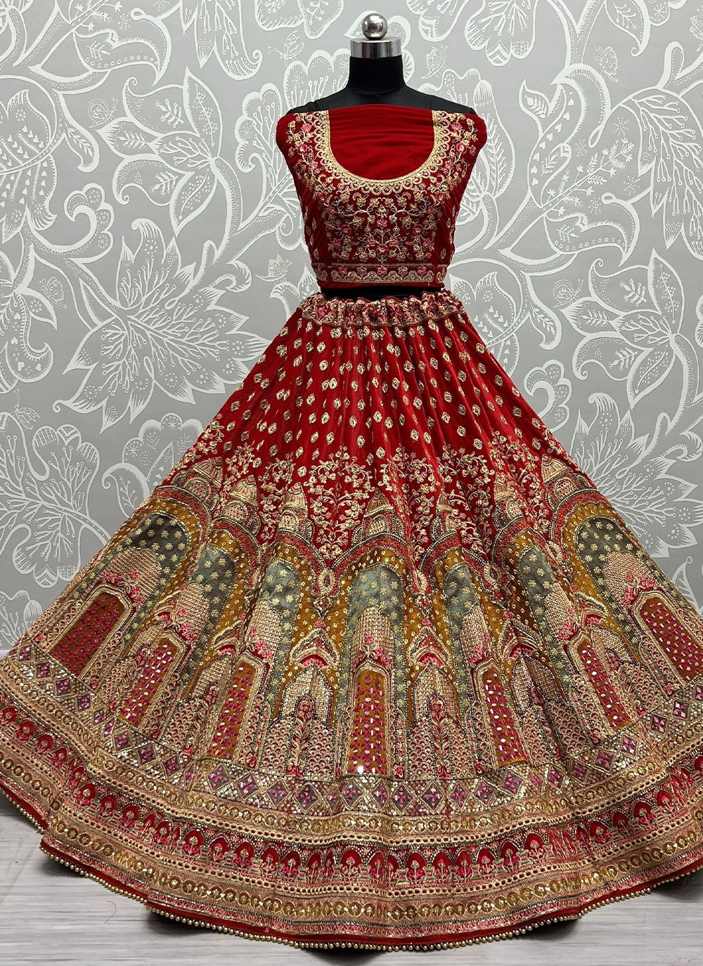 Lehenga Choli Velvet Maroon Hand Work Lehenga Choli