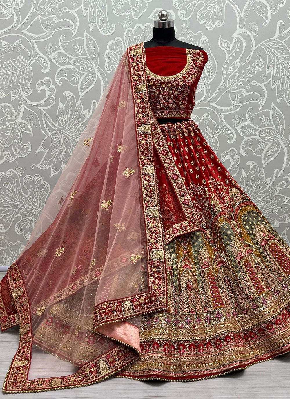 Lehenga Choli Velvet Maroon Hand Work Lehenga Choli