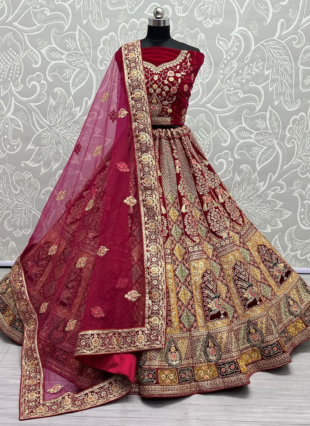 A Line Lehenga Velvet Pink Dori Work Lehenga Choli