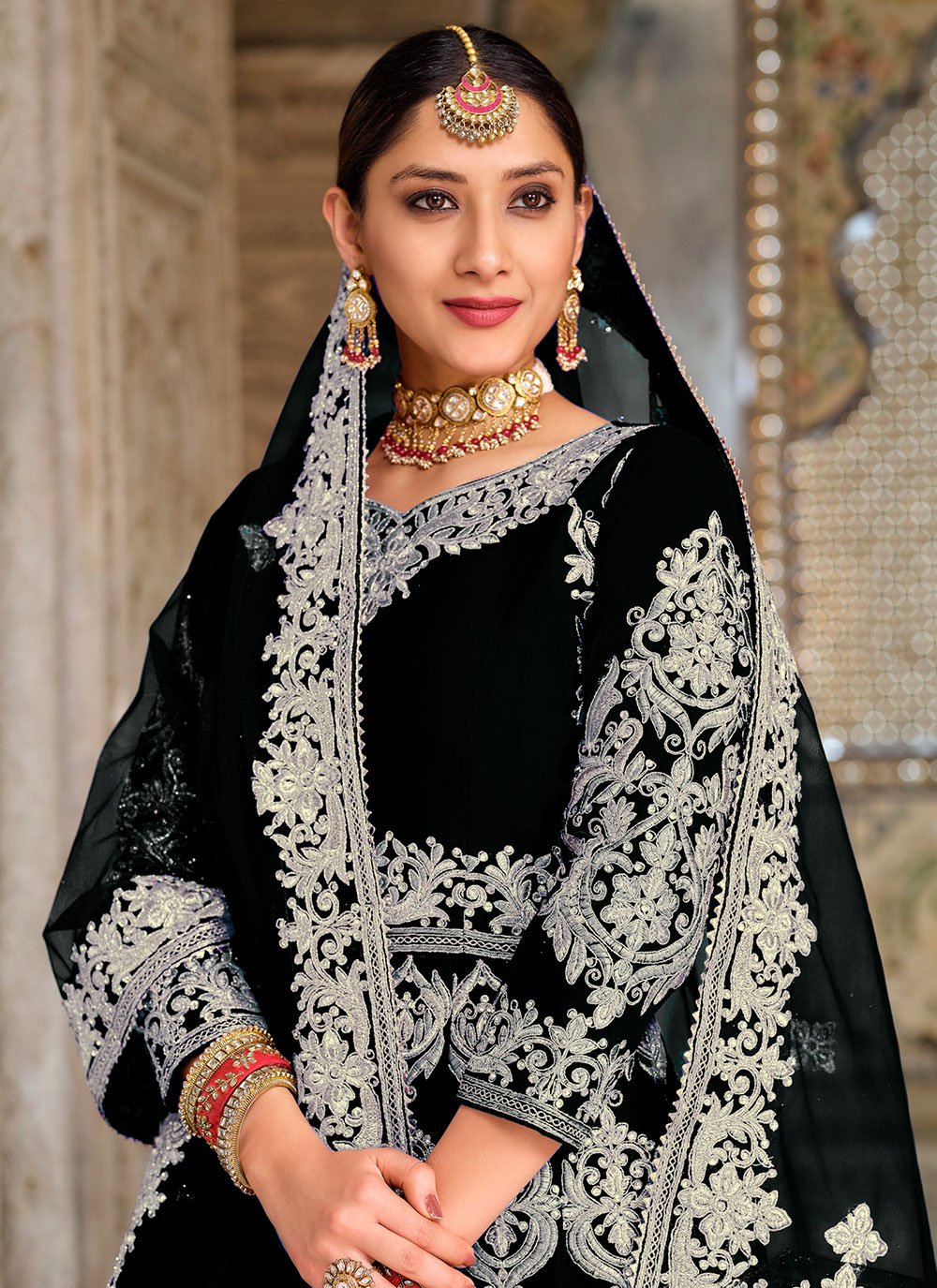 Lehenga Choli Velvet Black Embroidered Lehenga Choli