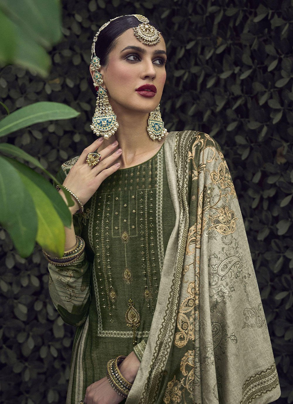 Trendy Suit Velvet Green Digital Print Salwar Kameez