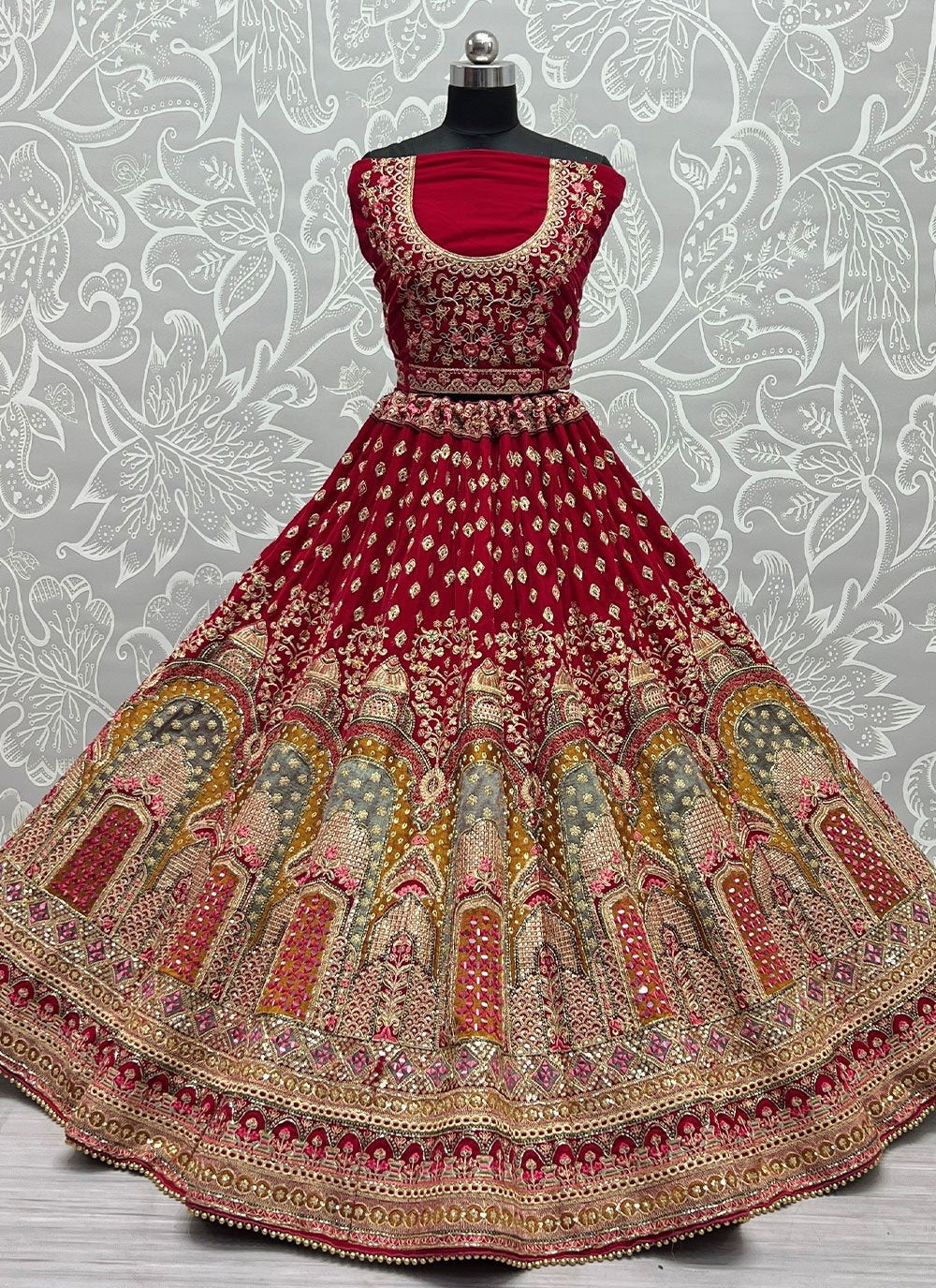 Lehenga Choli Velvet Red Dori Work Lehenga Choli