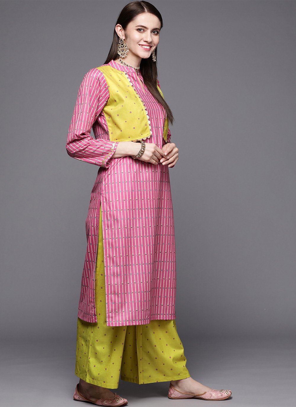 Party Wear Kurti Velvet Pink Woven Kurtis