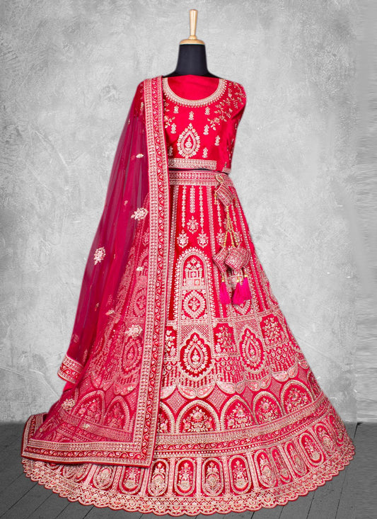 Lehenga Choli Velvet Pink Embroidered Lehenga Choli