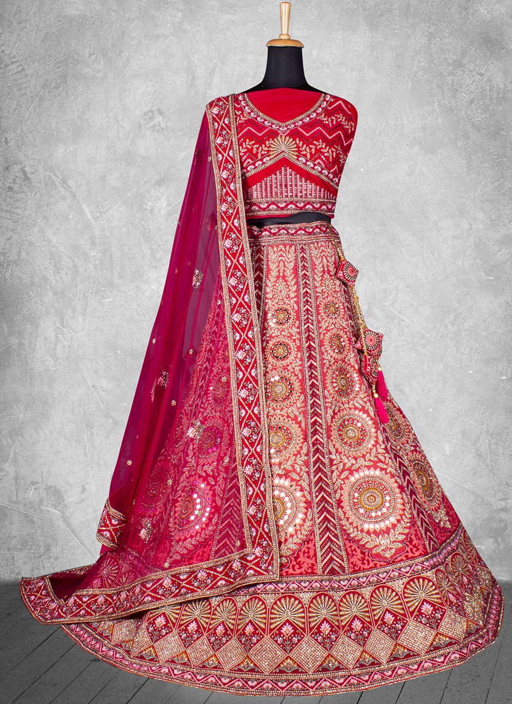 Lehenga Choli Velvet Red Embroidered Lehenga Choli