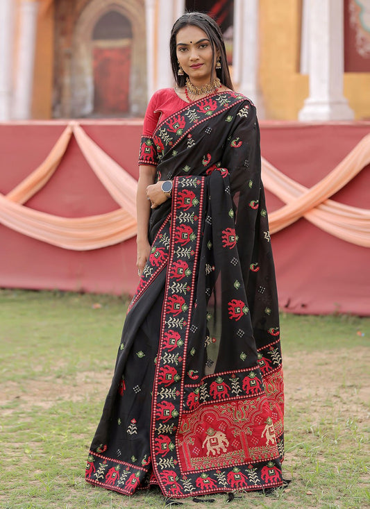 Classic Designer Vichitra Silk Black Embroidered Saree