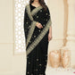 Trendy Saree Vichitra Silk Black Cut Work Saree