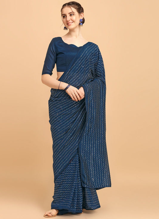 Trendy Saree Vichitra Silk Blue Sequins Saree