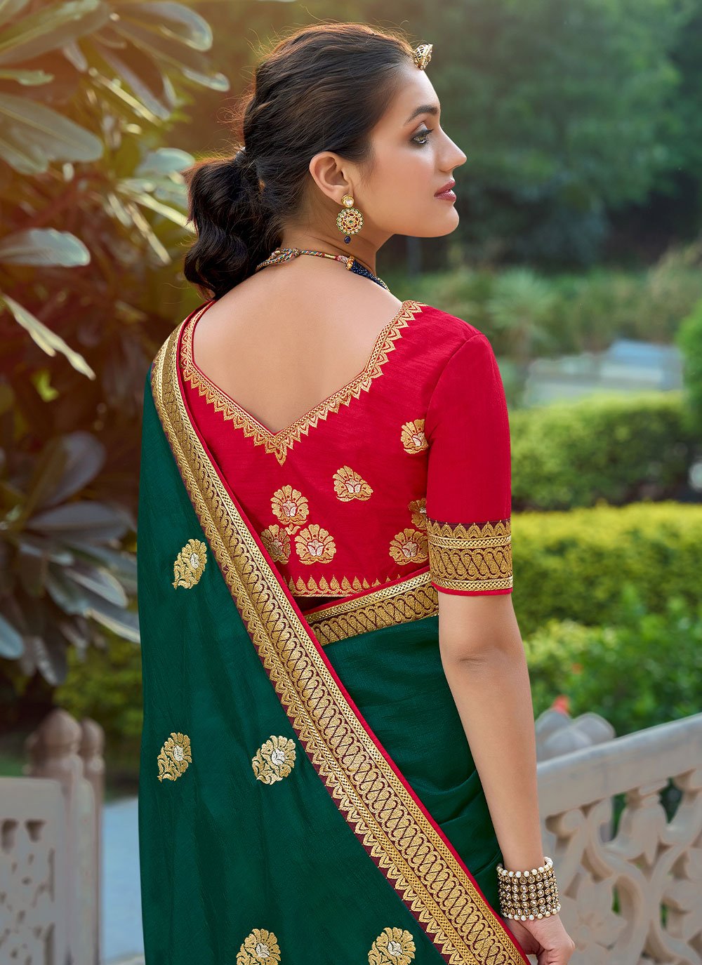 Classic Vichitra Silk Green Embroidered Saree