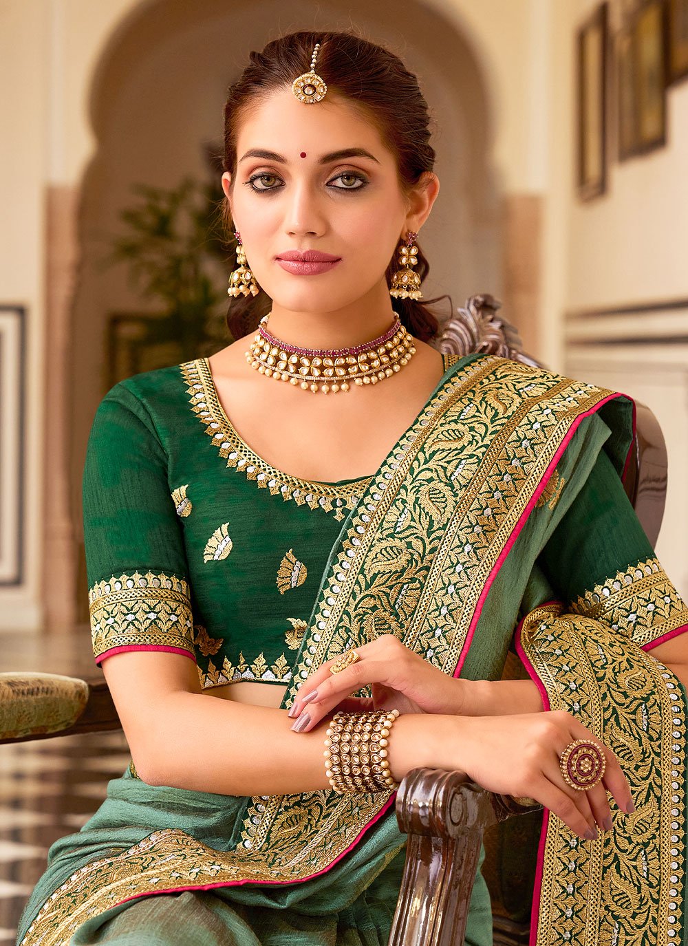 Trendy Saree Vichitra Silk Green Embroidered Saree