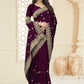 Classic Vichitra Silk Purple Cut Work Saree
