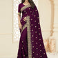 Classic Vichitra Silk Purple Cut Work Saree