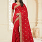 Classic Vichitra Silk Red Cut Work Saree