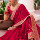 Designer Vichitra Silk Red Embroidered Saree