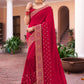 Designer Vichitra Silk Red Embroidered Saree