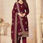 Straight Salwar Suit Vichitra Silk Maroon Embroidered Salwar Kameez