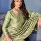 Straight Salwar Suit Vichitra Silk Green Embroidered Salwar Kameez